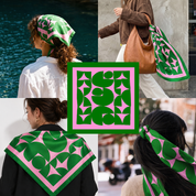 Green and Pink Geometric Silk Scarf