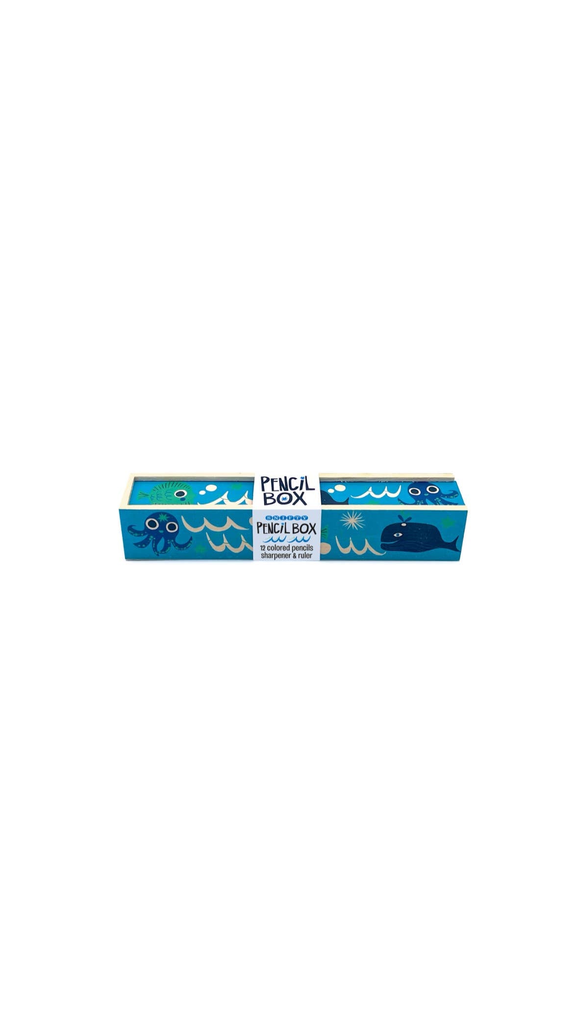 Ocean Friends Wooden Pencil Box & 12 Colored Pencils