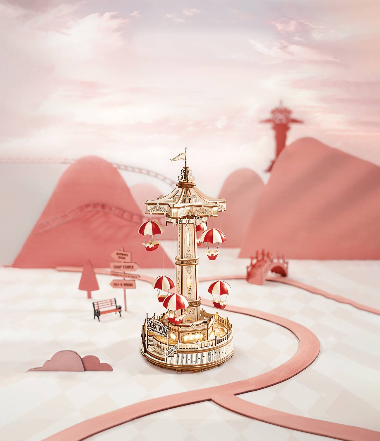 Parachute Tower: Electro-Mechanical Wooden Puzzle