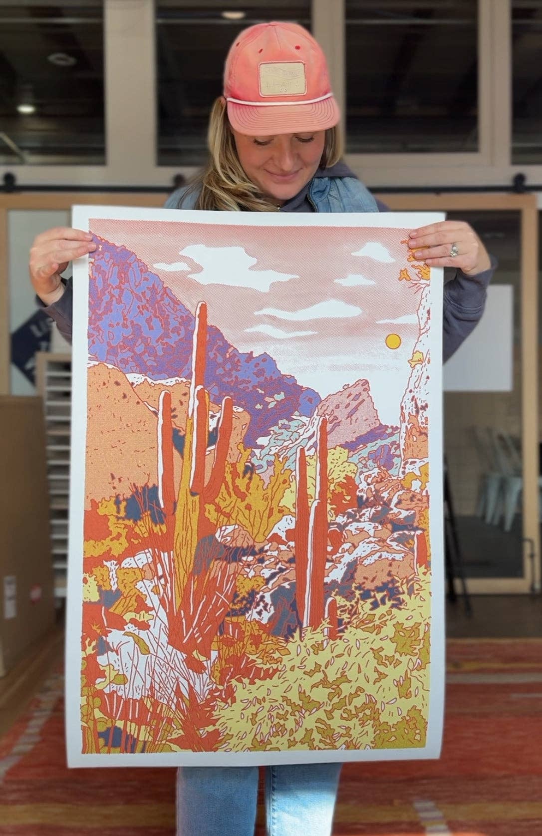 Red Cacti Desert Print  12"x18"