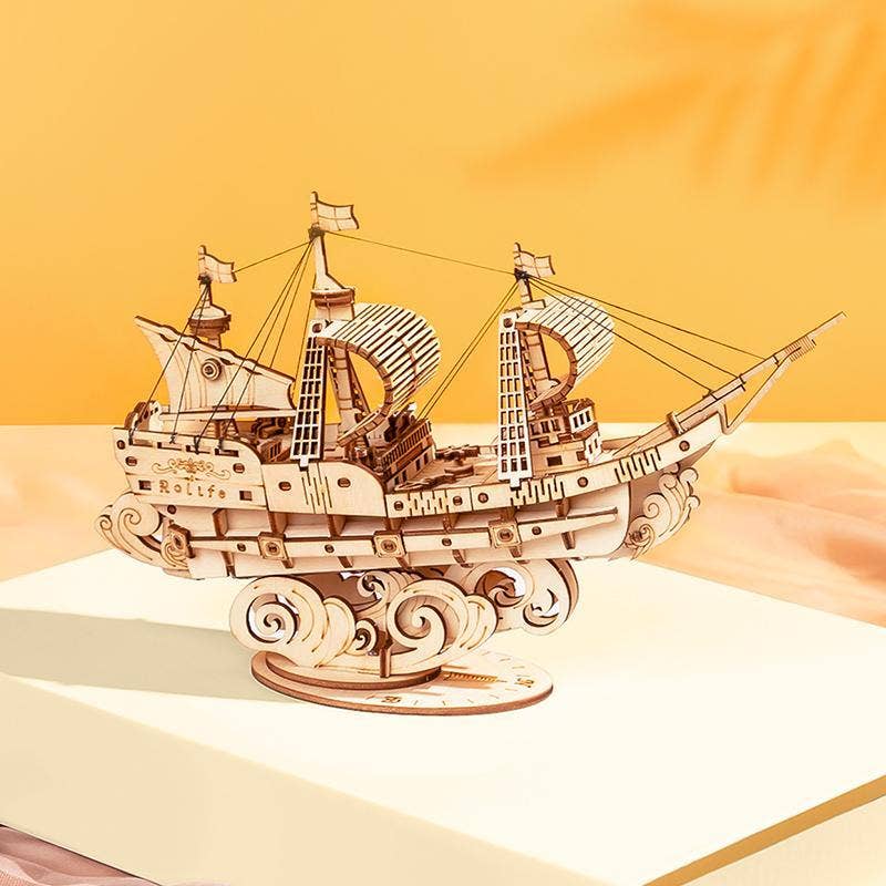 3D Laser Cut Wooden Puzzle: Sailing Ship