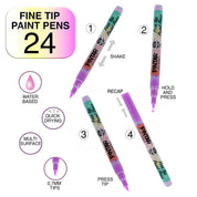Pintar Acrylic Paint Markers - 24 Pack With 0.7 mm Tips