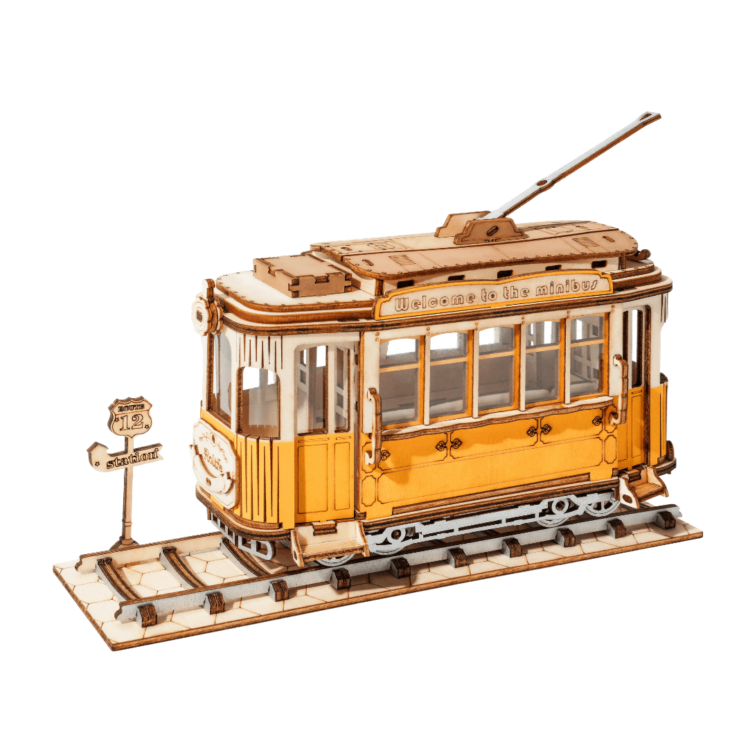 3D Laser Cut Wooden Puzzle: Tramcar