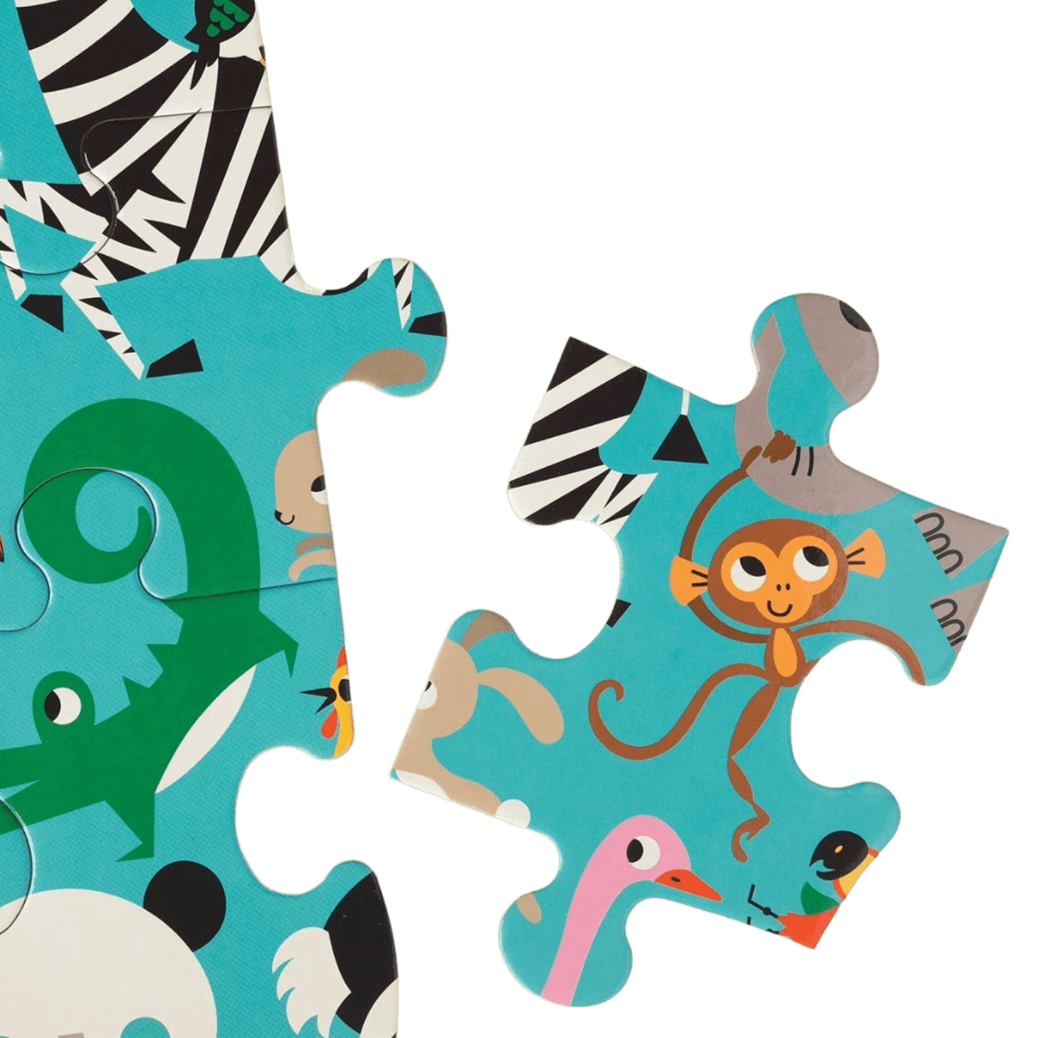 Jigsaw puzzle with animal illustrations on a blue background