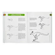 Open book showing a drawing tutorial of a kangaroo with step-by-step instructions.