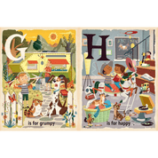 Illustrated book pages with letters 'G' and 'H' and corresponding scenes.
