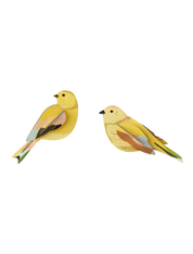 Two yellow bird cardboard figurines. 