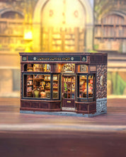 Model of a vintage bookshop with a blurred background