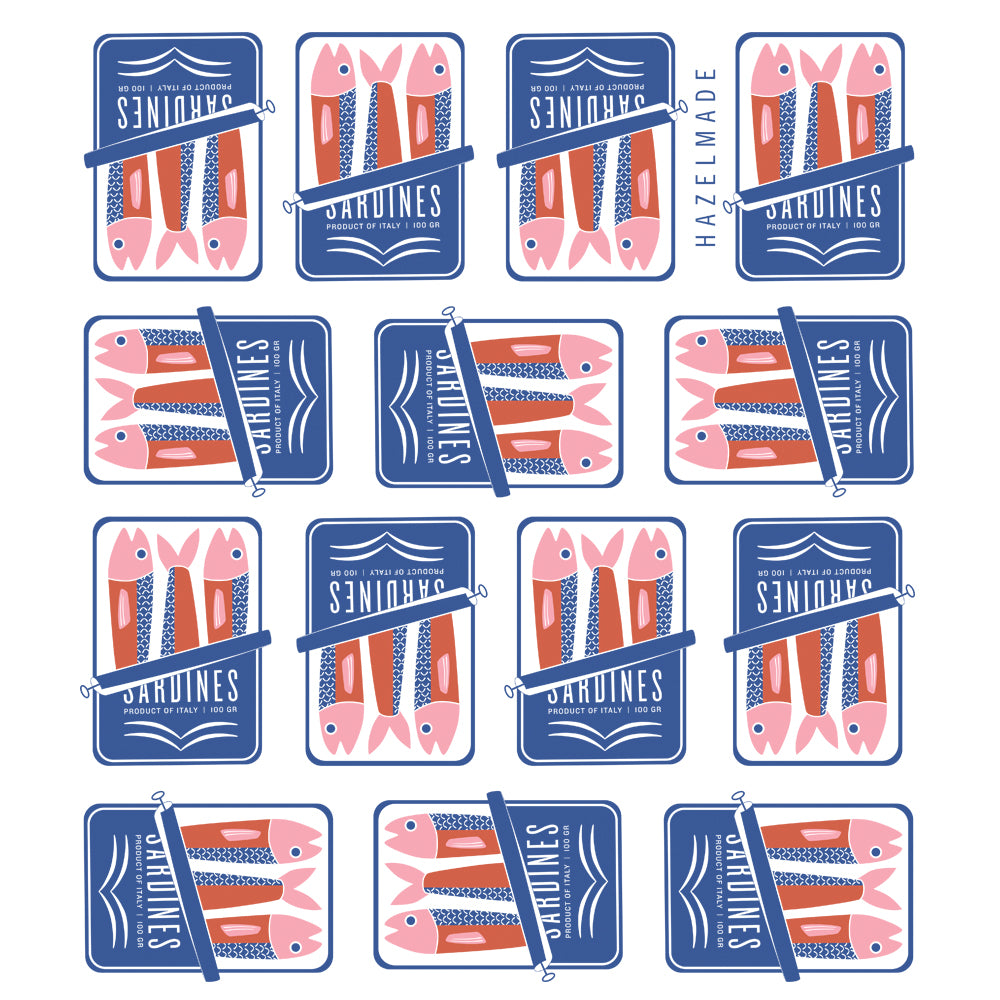 Sardines Screen Printed Cotton Tea Towel