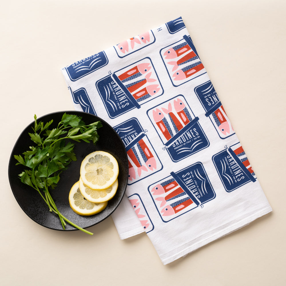 Sardines Screen Printed Cotton Tea Towel