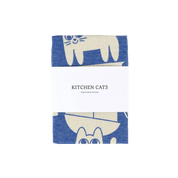 Set of kitchen towels with cat design on a blue background