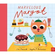 Book cover of 'Marvelous Margot' with a cat character and cake illustration.