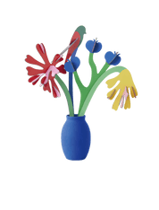Colorful cardboard flowers in a blue vase 