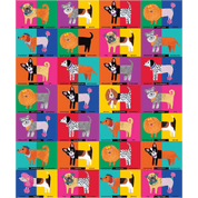 Pattern of cartoon dogs colorful grid background