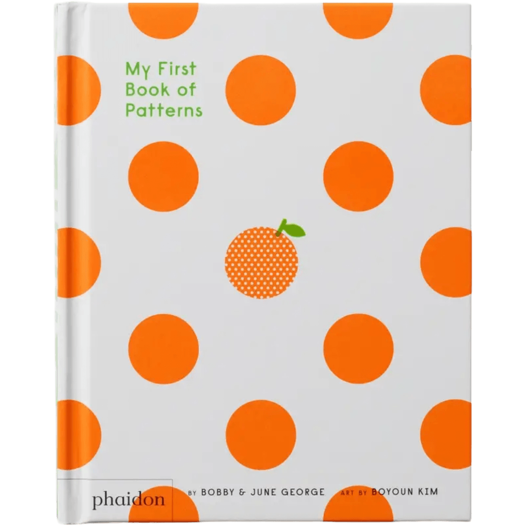 Book Cover with orange polka dots and a peach illustration on a white background