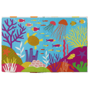 Colorful children's book pages with an underwater scene.