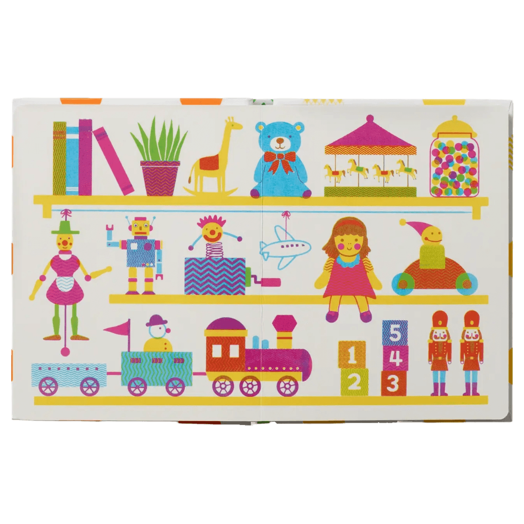 Children's book pages with colorful illustrations on a white background