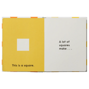 Open book with yellow and white pages showing geometric shapes and text.