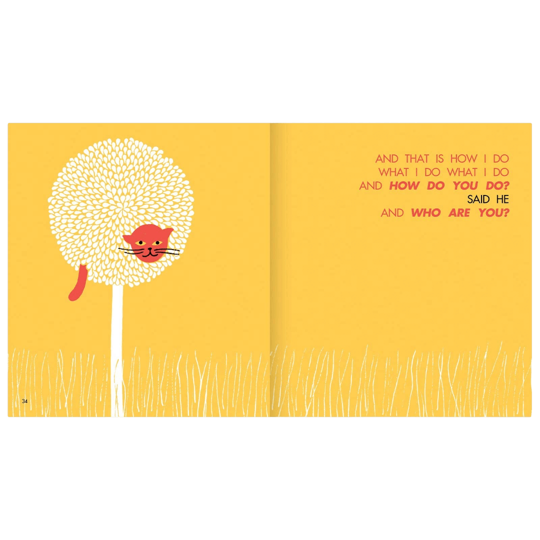 Illustration of a tree with a red character on a yellow background, featuring text.