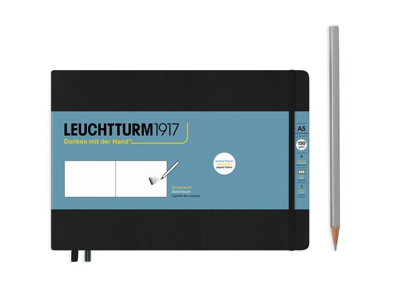 Leuchtturm1917 Black Cover Sketchbook Landscape - Plain Paper 8 1/2"x 6"