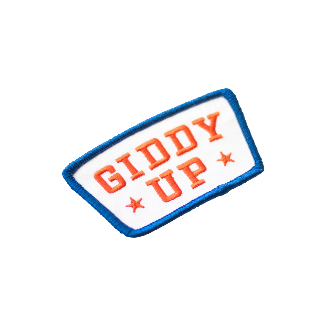 Giddy Up Embroidered Iron on Patch - Red, White and Blue