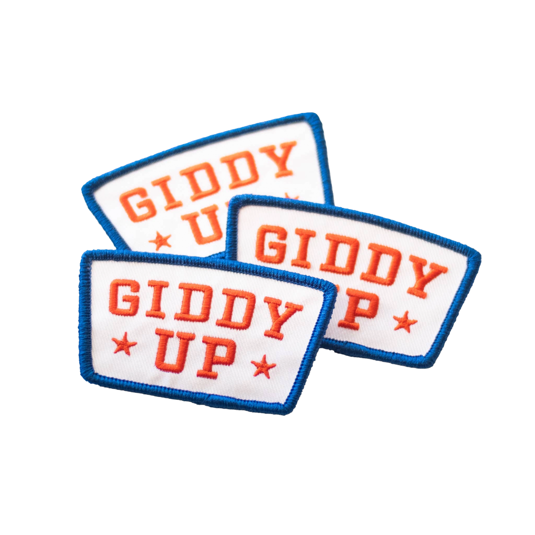 Giddy Up Embroidered Iron on Patch - Red, White and Blue