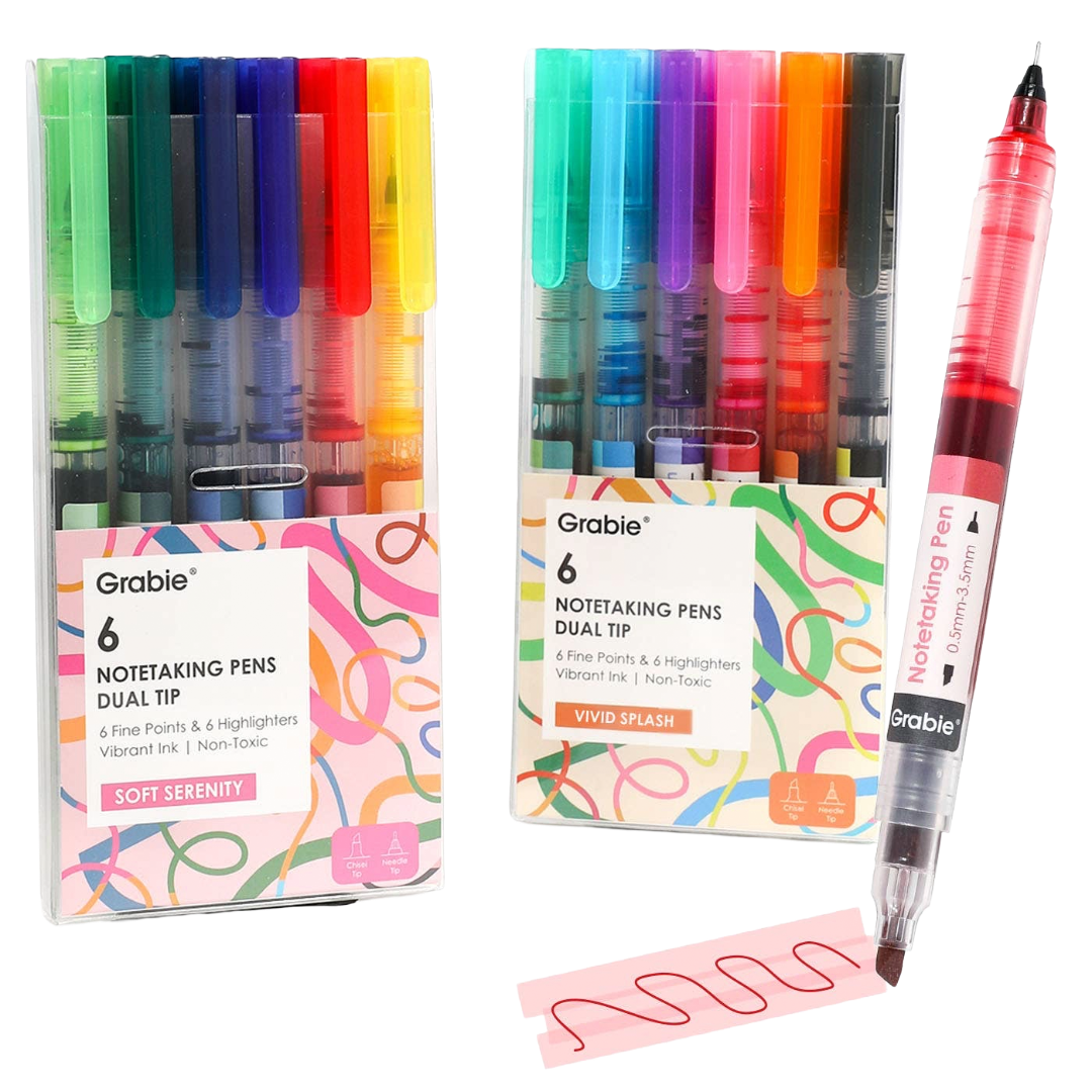 Dual-Tip Notetaking Pen Set Of 6