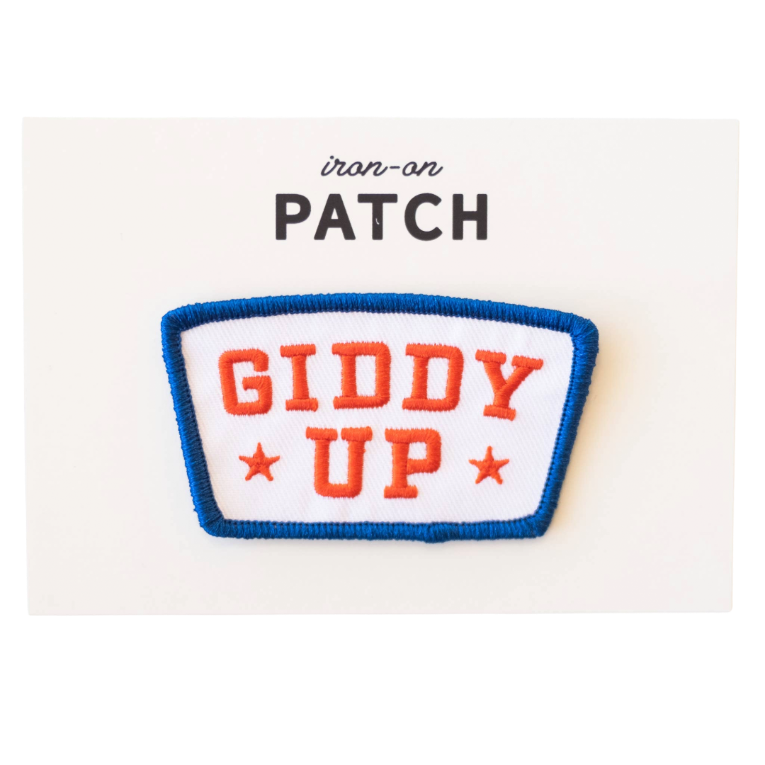 Giddy Up Embroidered Iron on Patch - Red, White and Blue