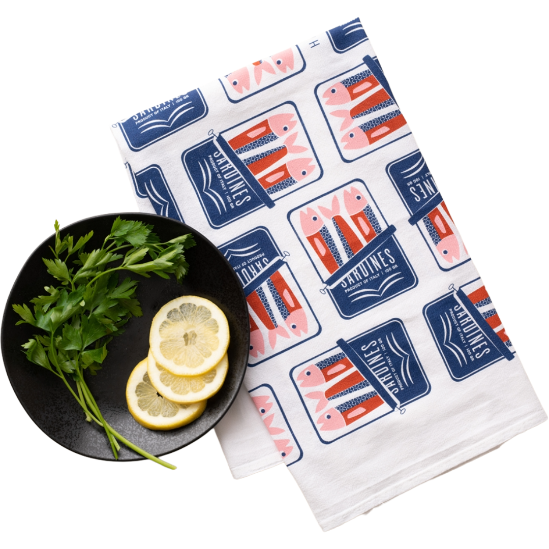 Sardines Screen Printed Cotton Tea Towel
