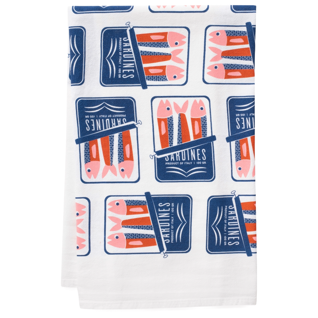 Sardines Screen Printed Cotton Tea Towel