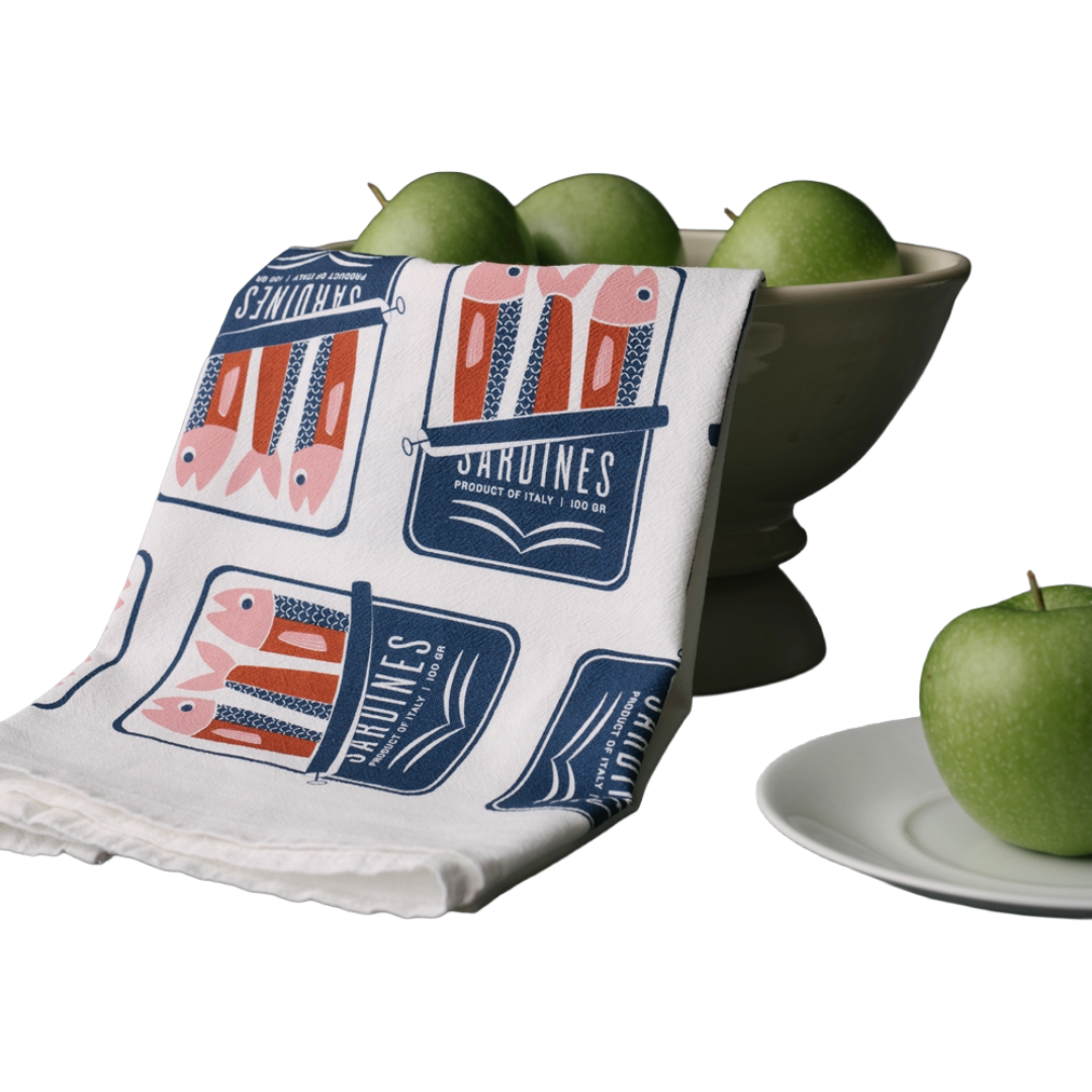 Sardines Screen Printed Cotton Tea Towel