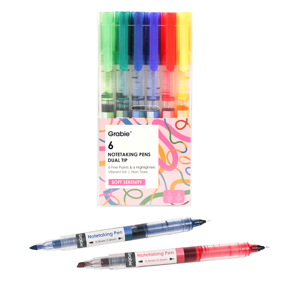 Dual-Tip Notetaking Pen Set Of 6