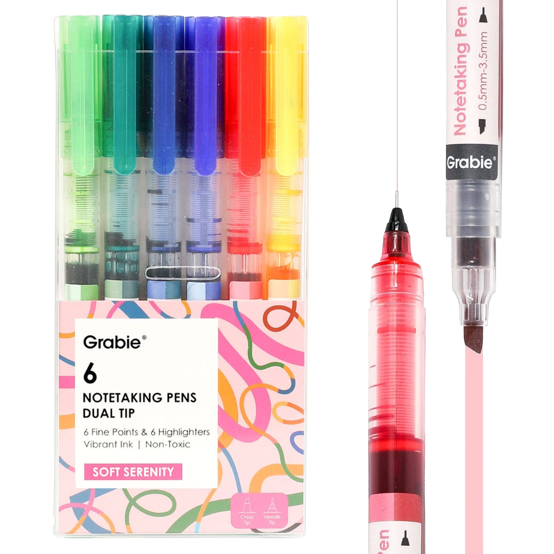 Dual-Tip Notetaking Pen Set Of 6