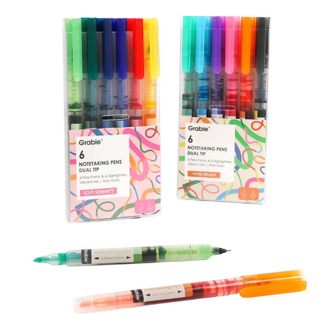 Dual-Tip Notetaking Pen Set Of 6