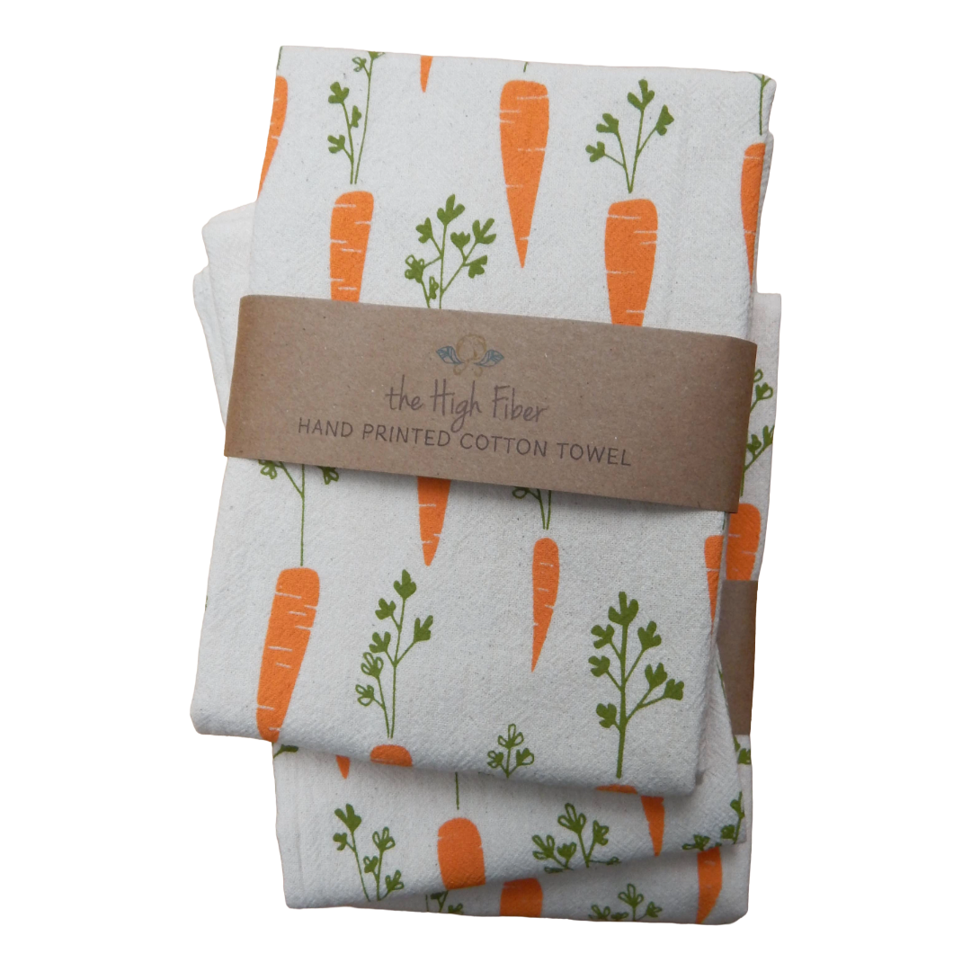 Carrot Handprinted Kitchen Tea Towel