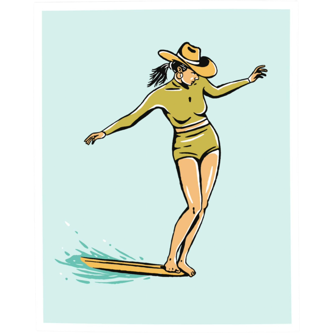Surf Cowgirl - Nose Riding Print | Art Print | 8" x 10"