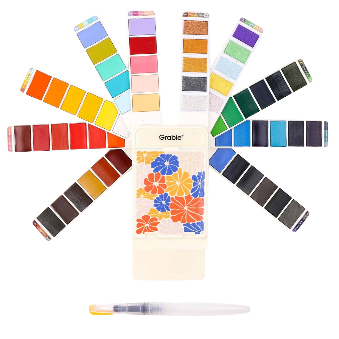 Foldable Watercolor Set Of 56 With Water Brush Pen