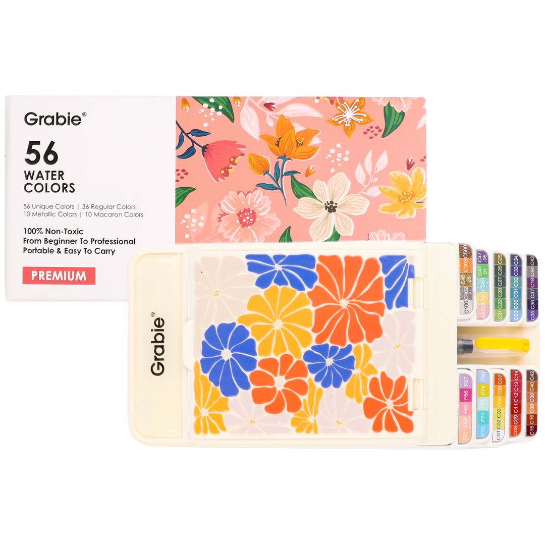Foldable Watercolor Set Of 56 With Water Brush Pen