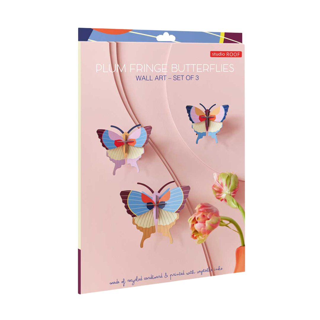 Plum Fringe Butterflies Set of 3 - DIY Wall Art Kit