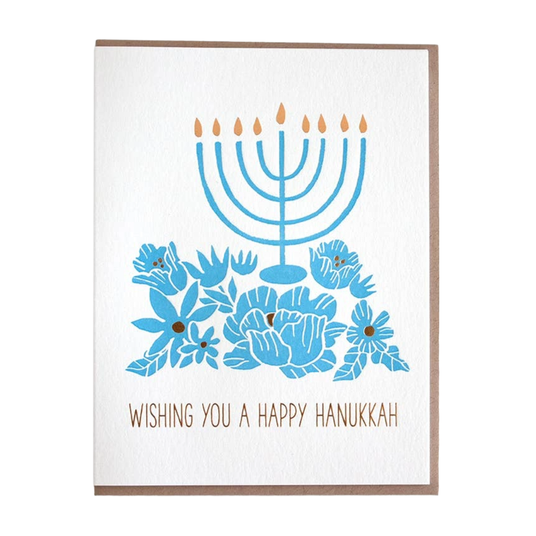 Happy Hanukkah Flower Menorah | Holiday Card