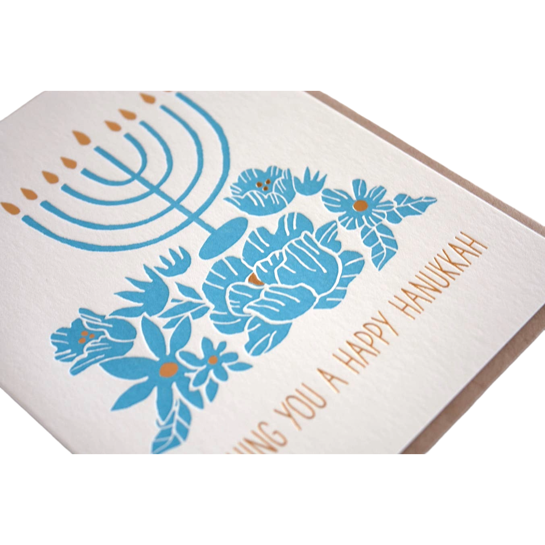 Happy Hanukkah Flower Menorah | Holiday Card