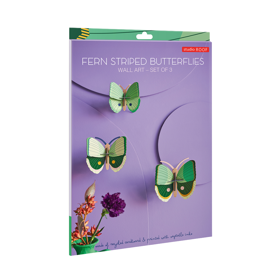 Fern Striped Butterflies: Set of 3 -  DIYWall Art Kit