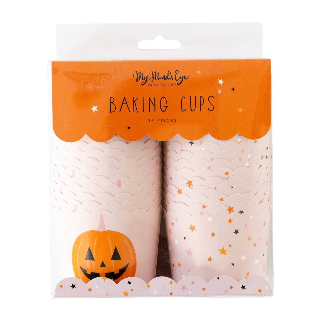Pink Stars and Jack O Lantern 36 Baking Cups