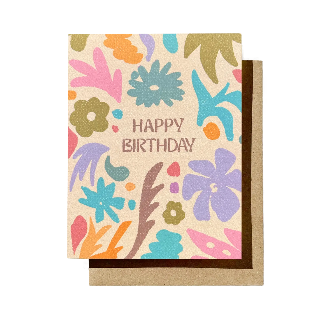 Colorful floral birthday card with 'Happy Birthday' text 
