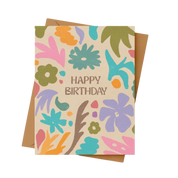 Colorful floral birthday card with 'Happy Birthday' text on a beige background