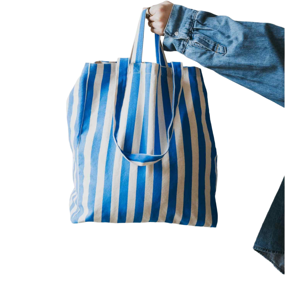 Organic Striped Tote Bag - Blue Stripes or Green Stripes