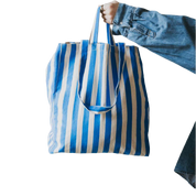Organic Striped Tote Bag - Blue Stripes or Green Stripes
