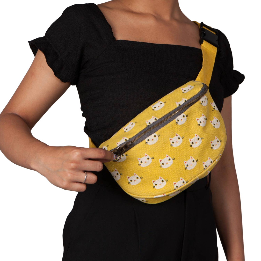 Meow Meow Cats Cotton Hip Bag Adjustable Strap