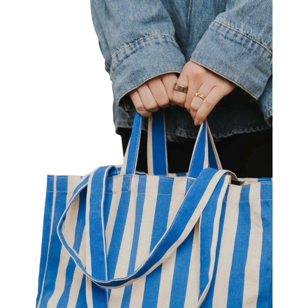Organic Striped Tote Bag - Blue Stripes or Green Stripes