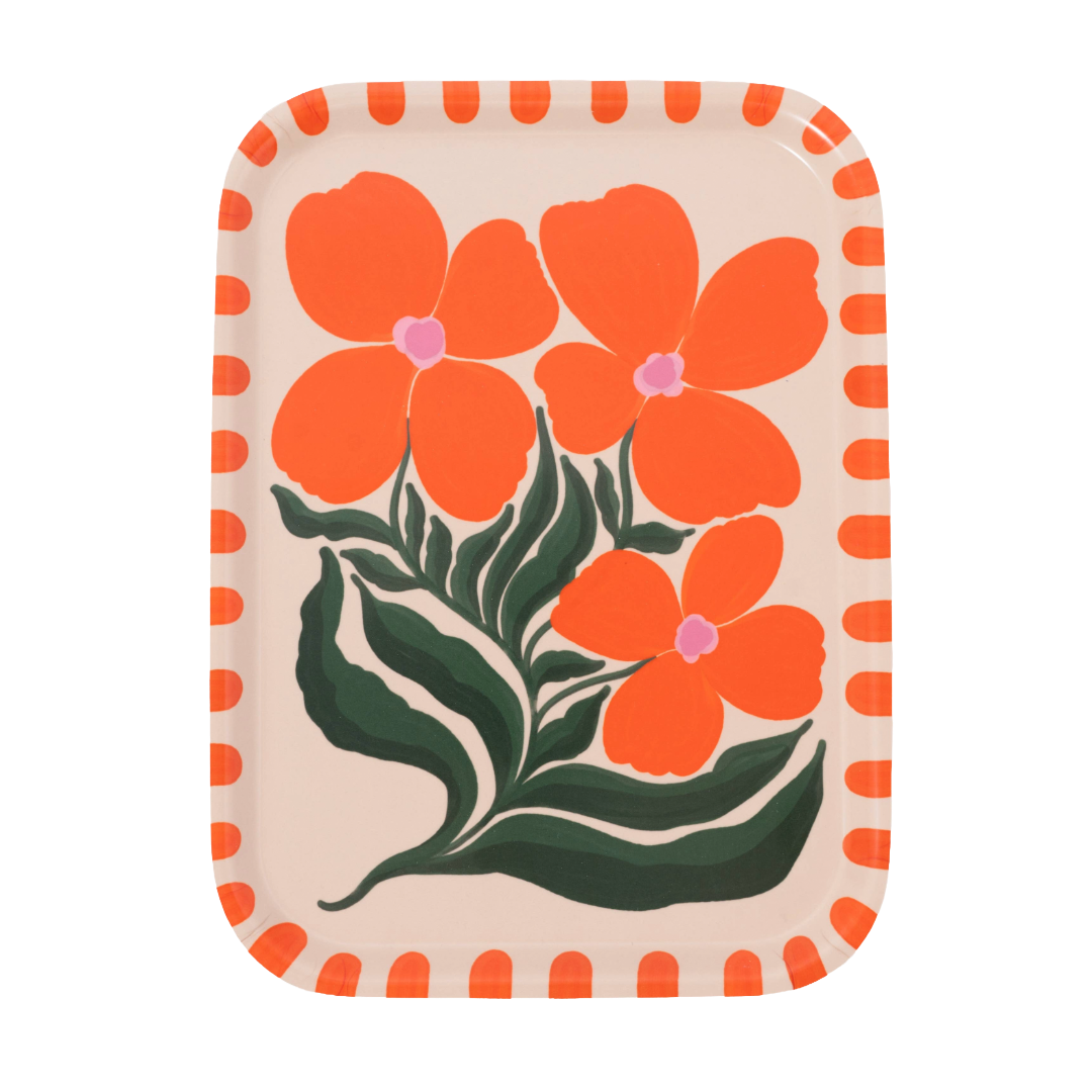 Wild Flower Orange Bent Birch Serving Tray